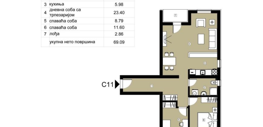 Dvoiposoban stan u izgradnji – 69 m², Obrenovac – 100.000 € (PARKING MESTO, POVRAT PDV-a)