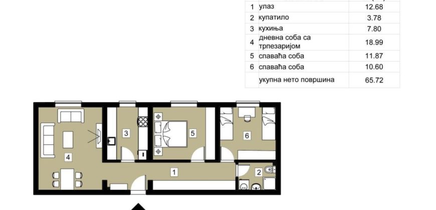 Prostran dvoiposoban stan u izgradnji – 66 m², Obrenovac – 85.800 € (POVRAT PDV-a)