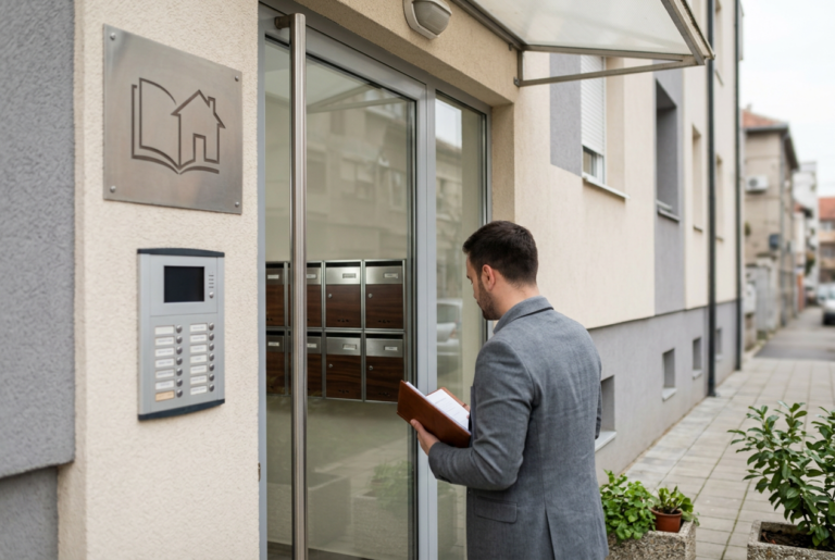 Ulaz u stambenu zgradu sa interfonima i poštanskim sandučićima u Srbiji