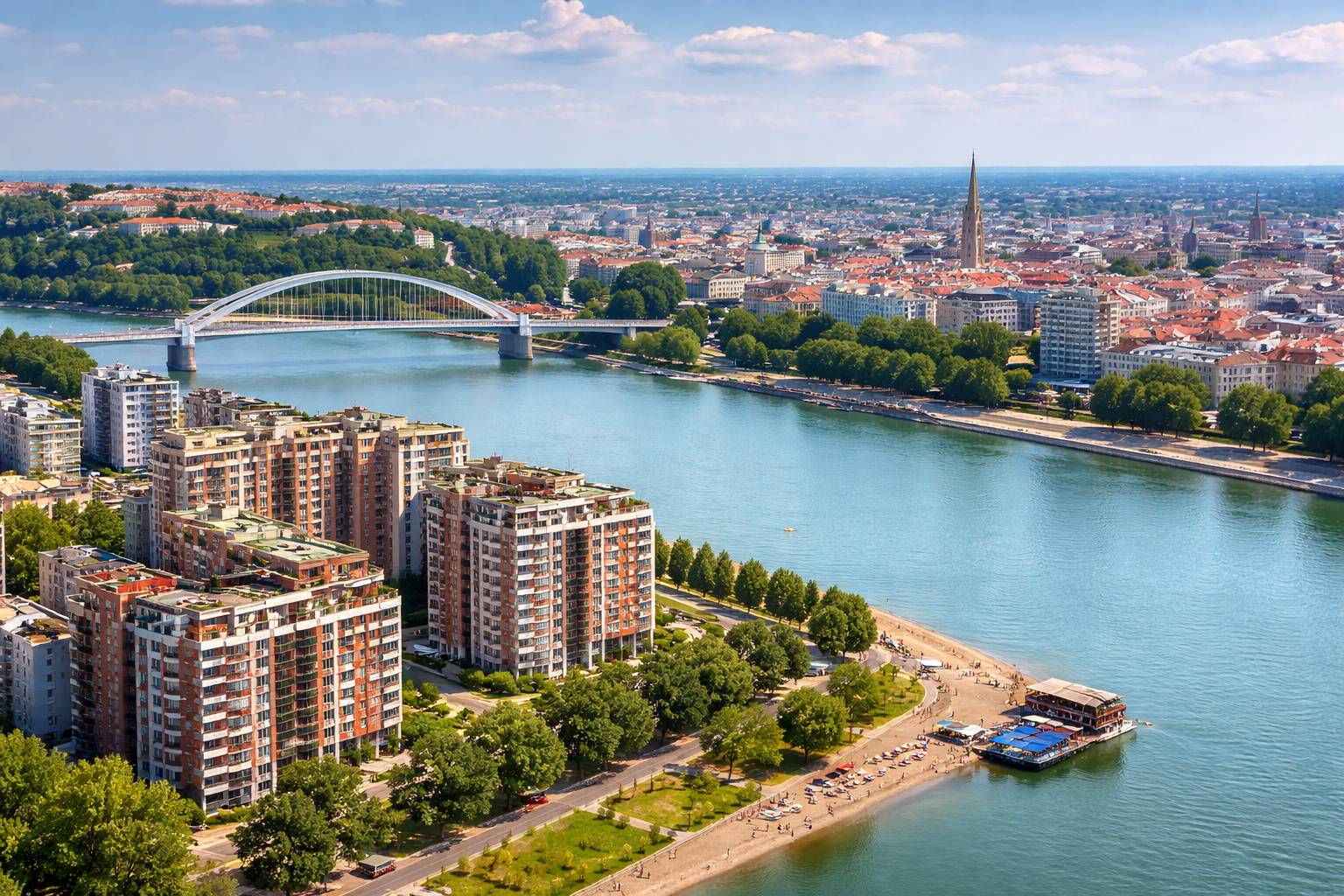 Novi Sad panorama i stambene zgrade uz Dunav – tržište nekretnina i cene stanova